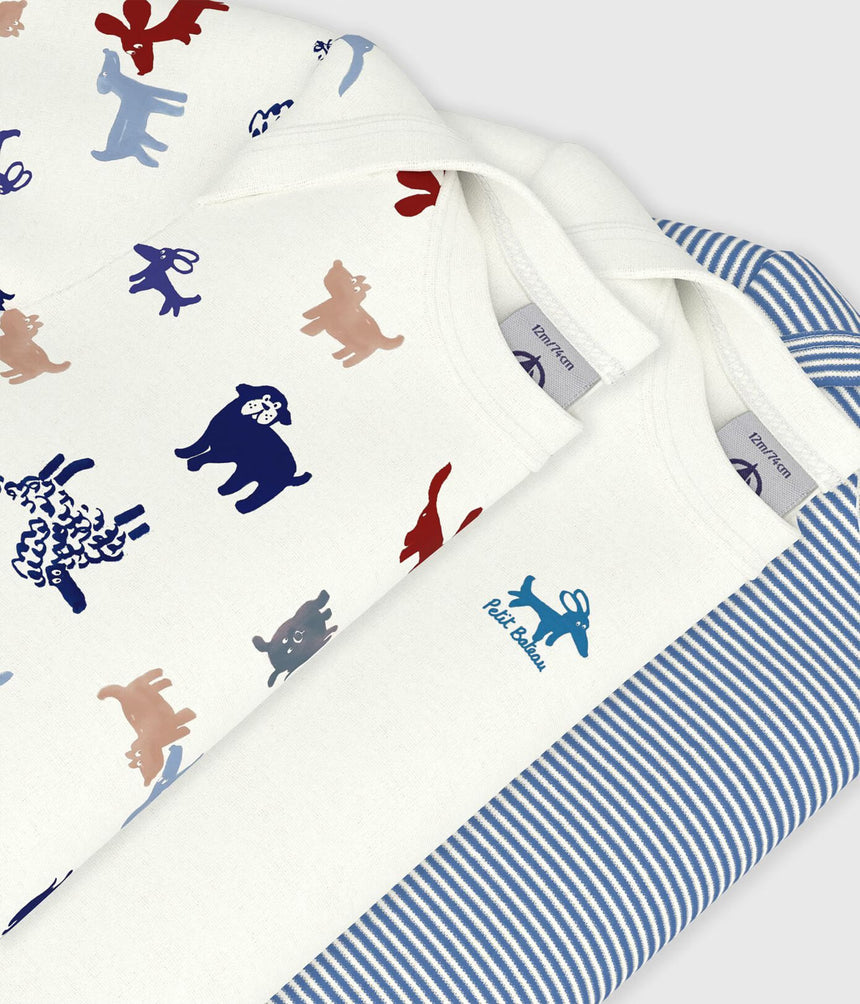 PACK OF BABIES' SHORT SLEEVED DOG PRINT COTTON BODIES