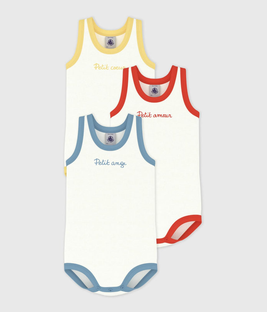 PACK OF BABIES’ PLAIN SLEEVELESS COTTON BODIES