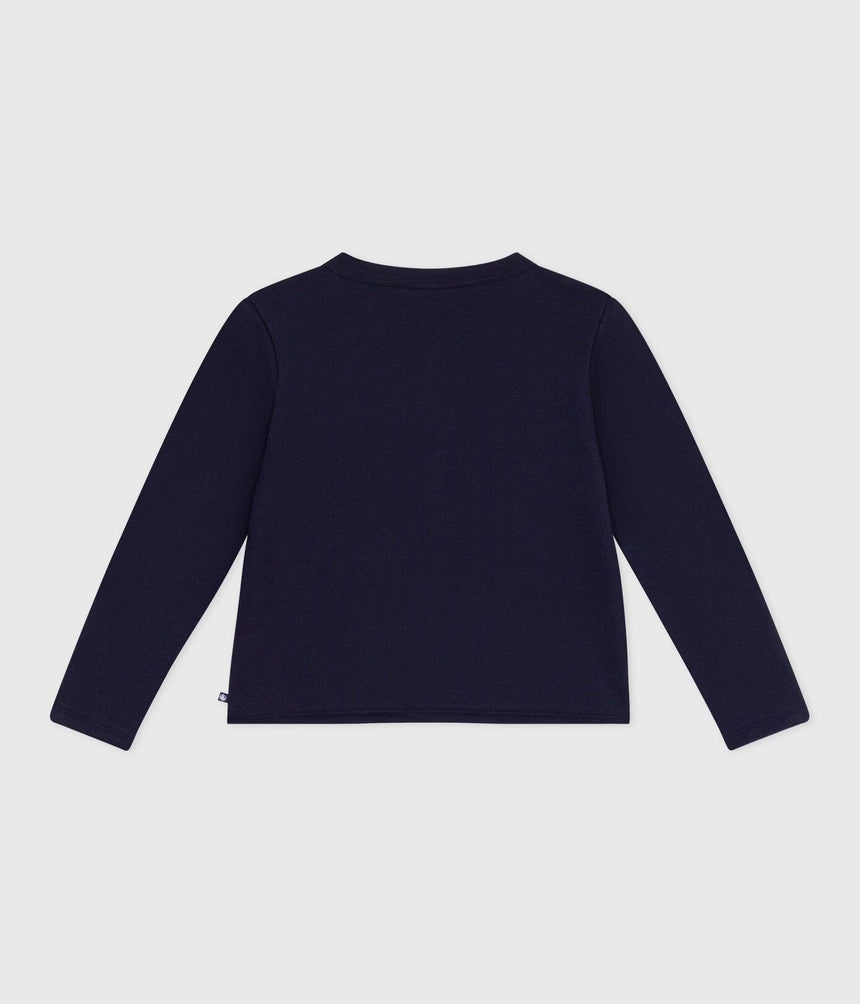 CHILDREN'S SOLID-COLOR COTTON CARDIGAN WITH A ROUND NECKLINE AND SNAP FASTENERS