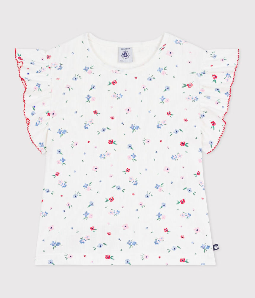 CHILDREN'S SHORT-SLEEVED FLORAL PRINT COTTON T-SHIRT