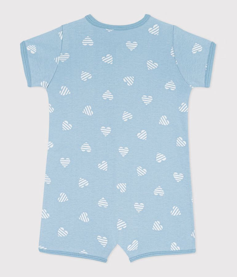 BABIES' SHORT HEART PRINT COTTON JUMPSUIT