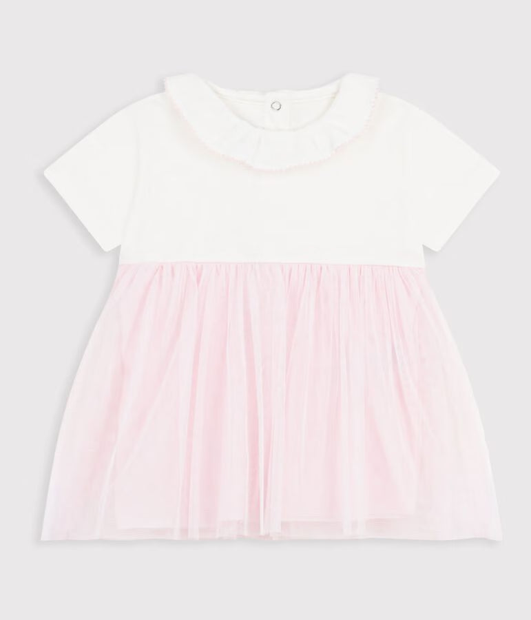 BABIES' SHORT-SLEEVED DRESS IN TWO MATERIALS