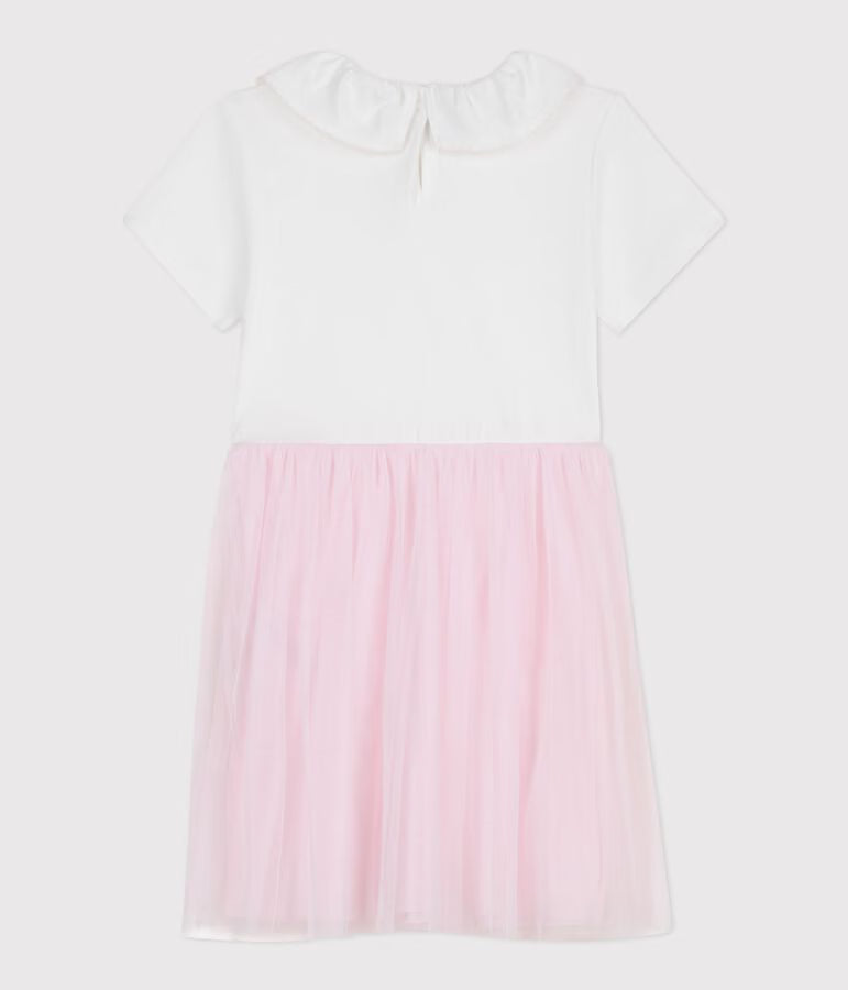 CHILDREN'S SHORT-SLEEVED COTTON AND TULLE HEART-PATTERNED DRESS