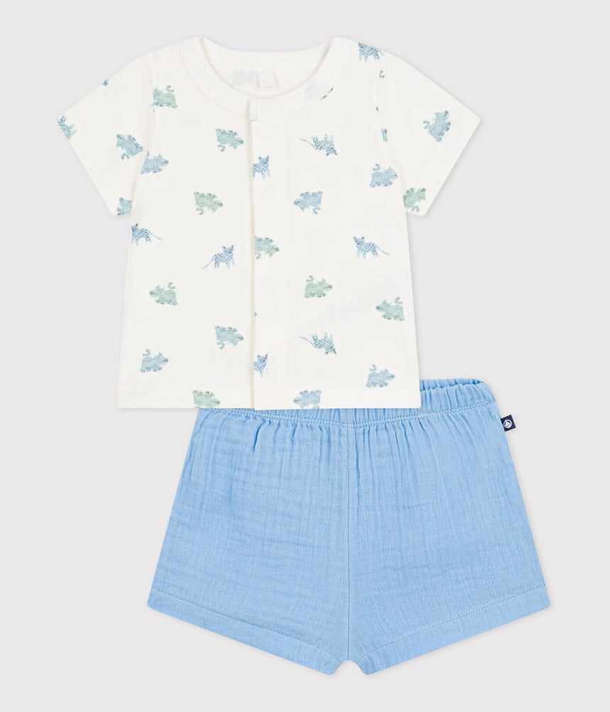 BABIES' SHORT 2-PIECE OUTFIT IN ANIMAL PRINT COTTON