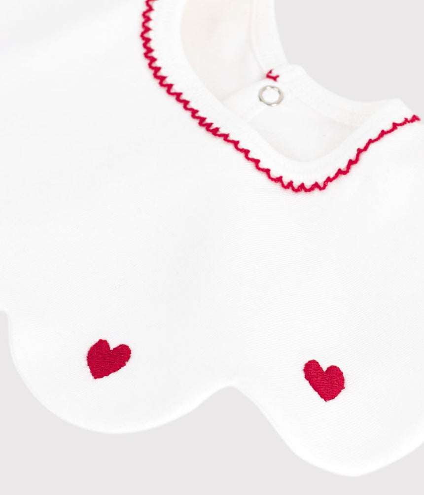 BABIES' COTTON BIB WITH EMBROIDERED HEARTS