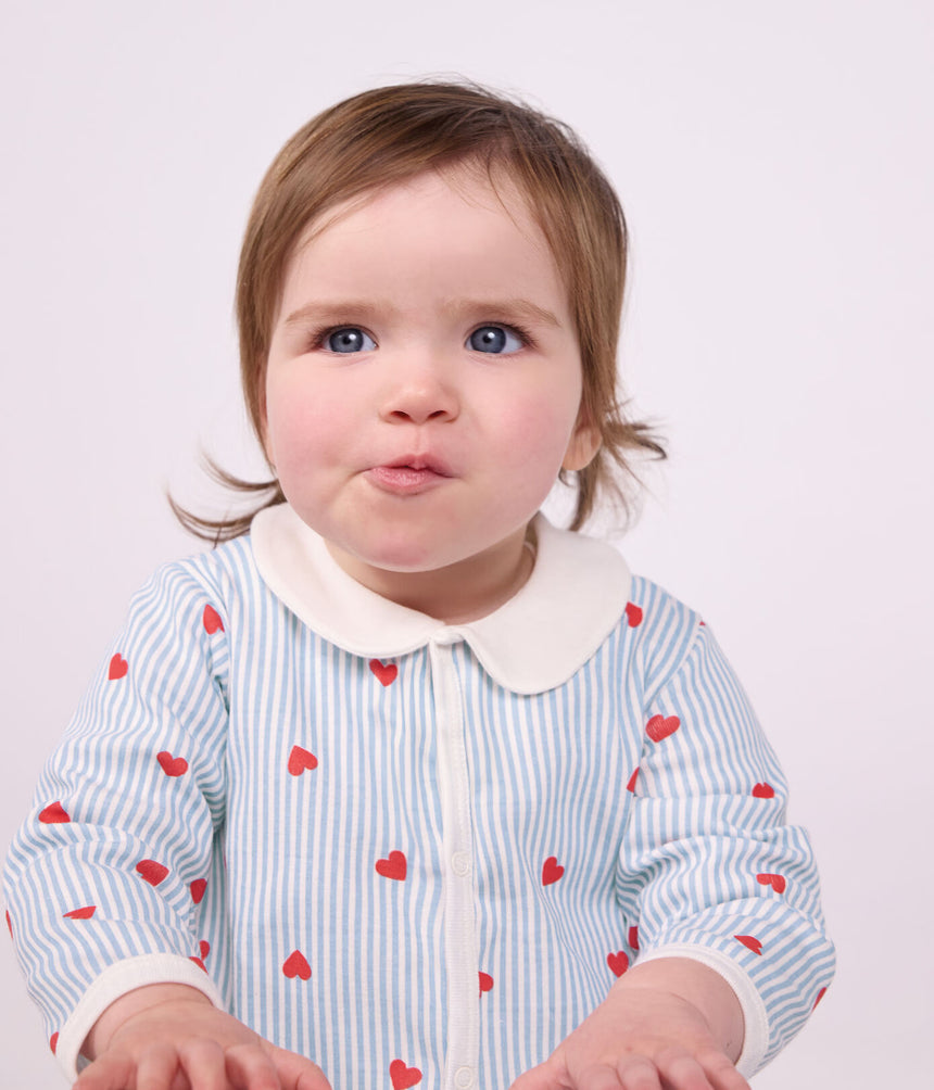 BABIES' HEART-PRINT COTTON PYJAMA SUIT WITH A COLLAR