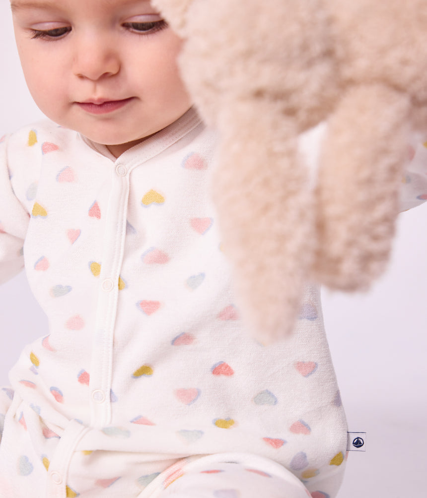 BABIES' FOOTLESS HEART-PRINT VELOUR PYJAMA SUIT
