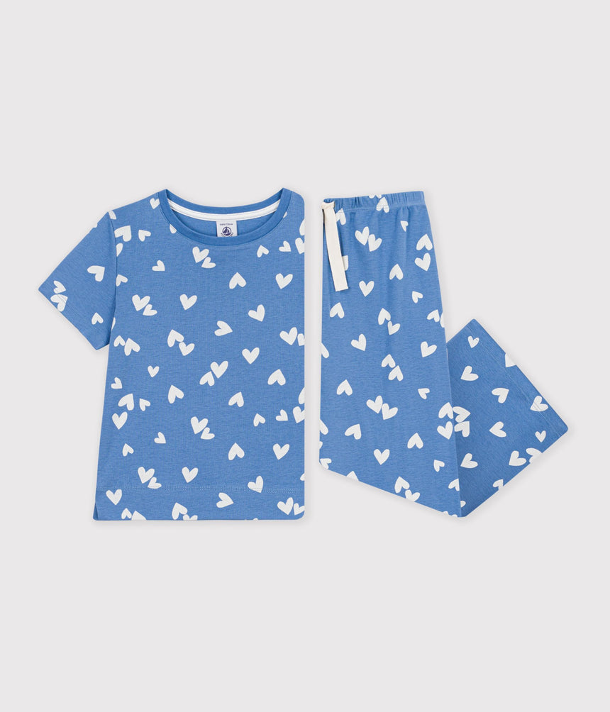 CHILDREN'S WIDE-LEG COTTON PYJAMAS WITH HEARTS