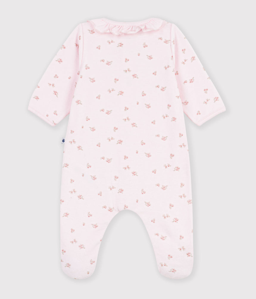 BABIES' VELOUR PYJAMA SUIT WITH A COLLAR AND FLORAL PRINT