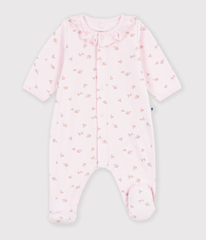BABIES' VELOUR PYJAMA SUIT WITH A COLLAR AND FLORAL PRINT