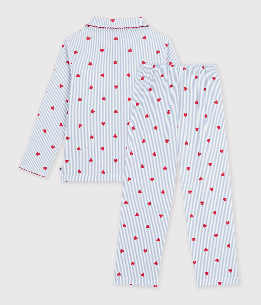 CHILDREN'S BUTTONED HEART PATTERN COTTON PYJAMAS