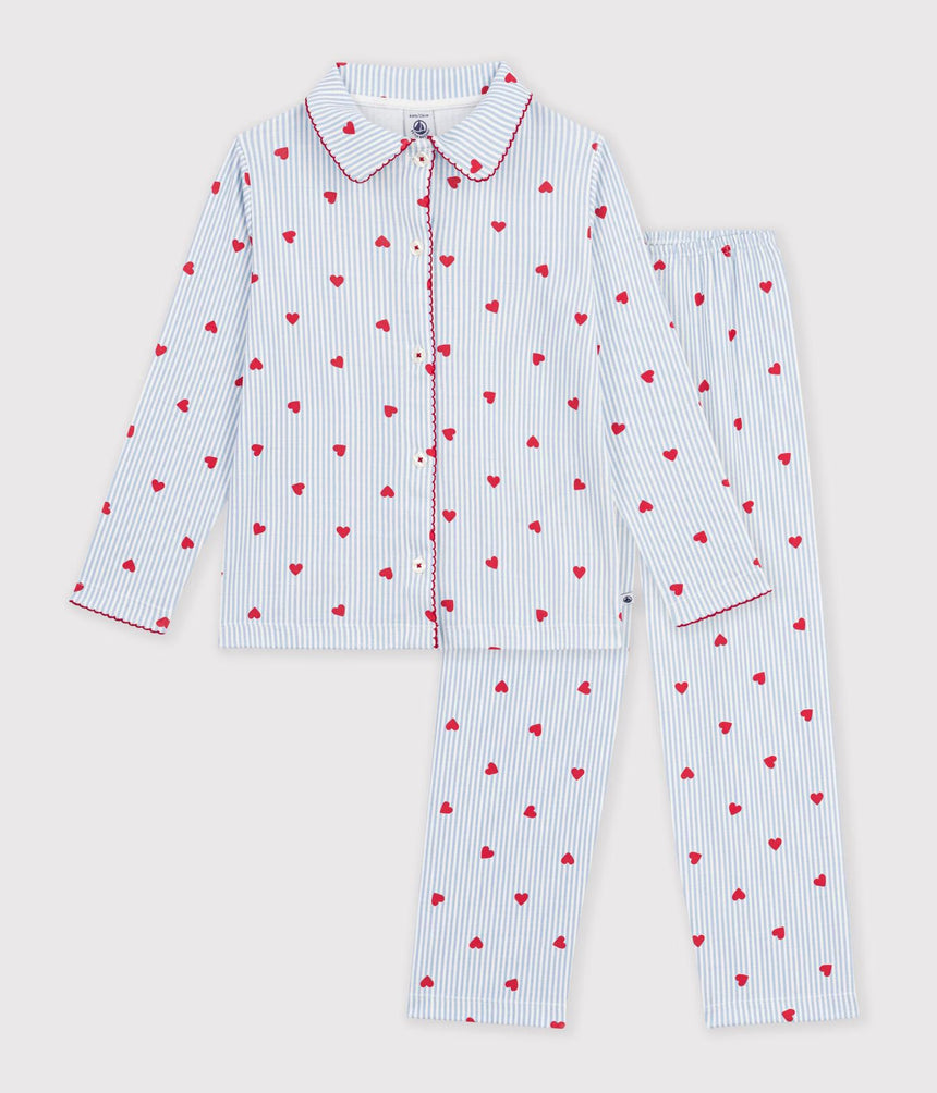 CHILDREN'S BUTTONED HEART PATTERN COTTON PYJAMAS