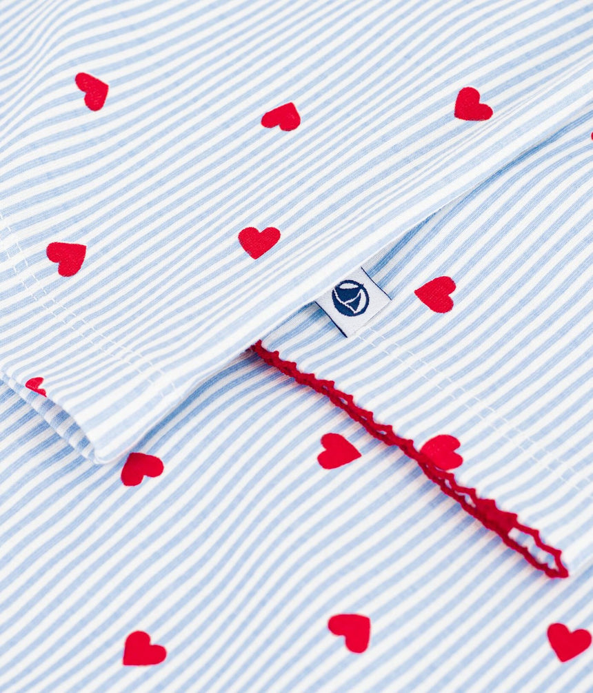 WOMEN'S BUTTONED STRIPE AND HEART PRINT COTTON PYJAMAS
