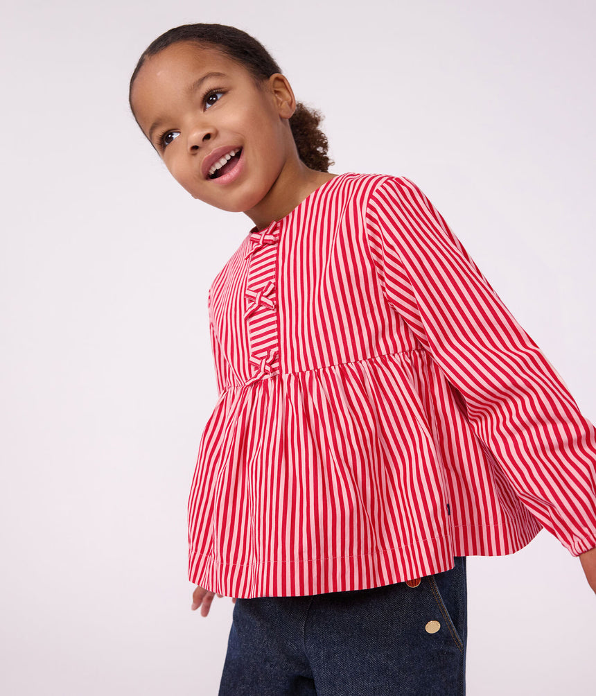 CHILDREN'S LONG-SLEEVED STRIPY COTTON BLOUSE