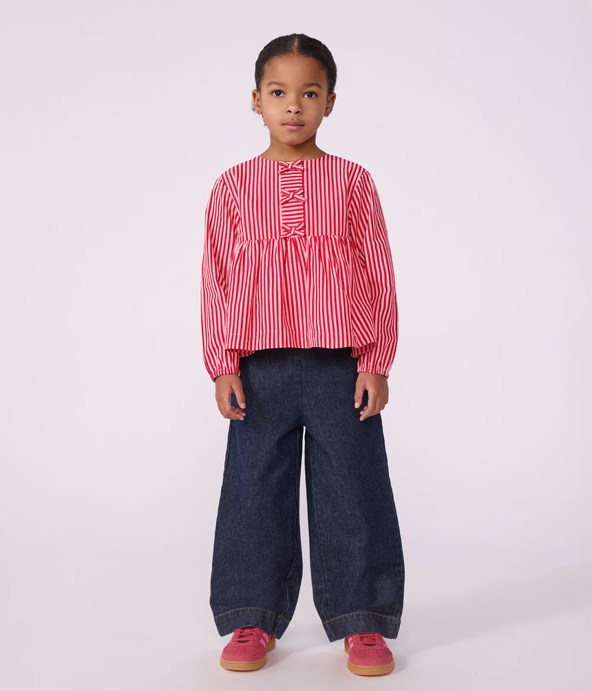 CHILDREN'S LONG-SLEEVED STRIPY COTTON BLOUSE