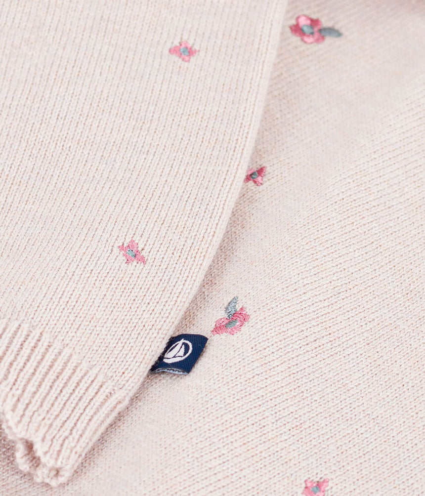 BABIES' JUMPER IN WOOL AND COTTON WITH EMBROIDERED FLOWERS