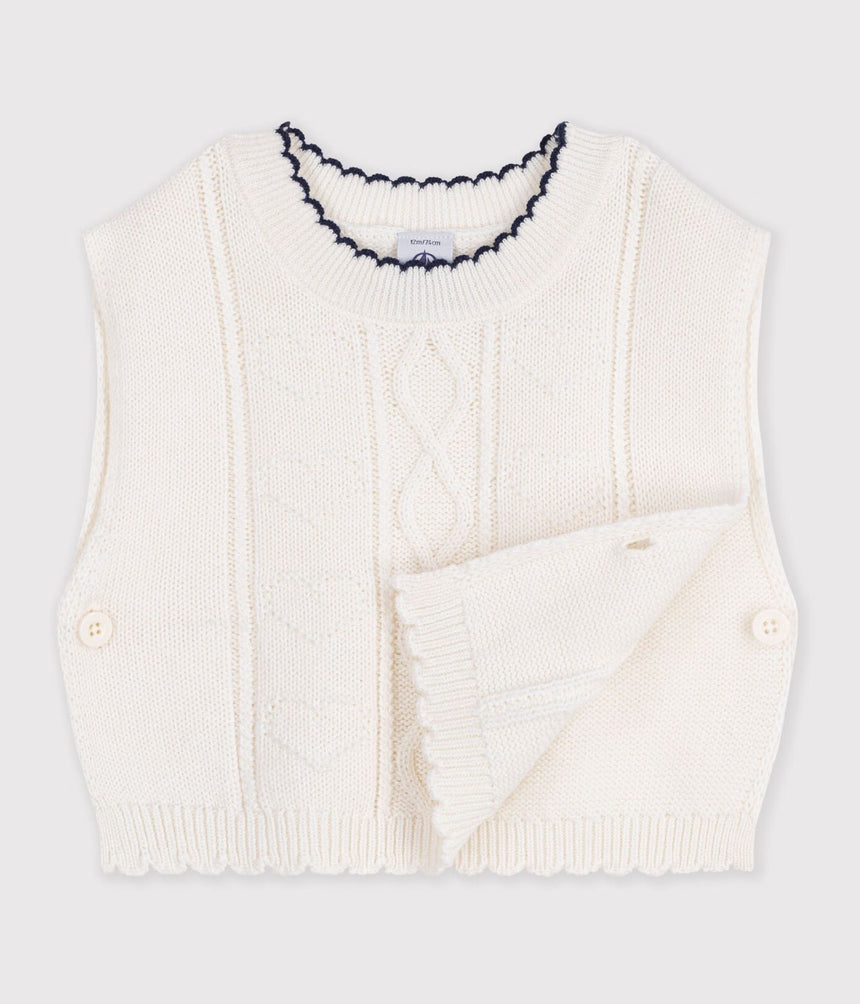 BABIES' SLEEVELESS WOOL AND COTTON KNIT JUMPER