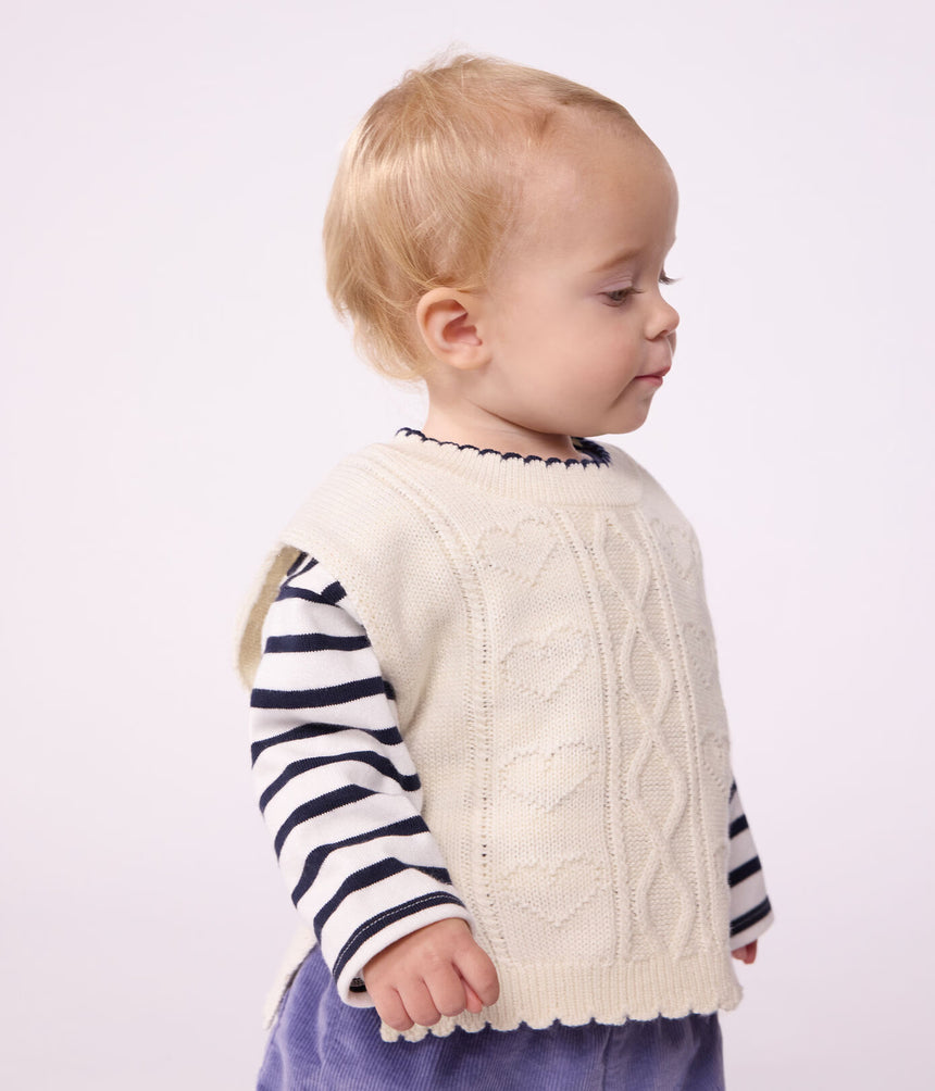 BABIES' SLEEVELESS WOOL AND COTTON KNIT JUMPER