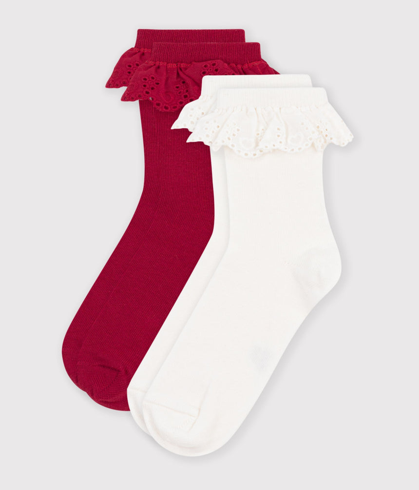 2 PAIRS OF CHILDREN'S COTTON SOCKS WITH FRILLS