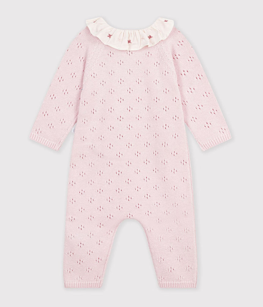 BABIES' JUMPSUIT IN WOOL AND COTTON KNIT WITH A PLAIN COLLAR