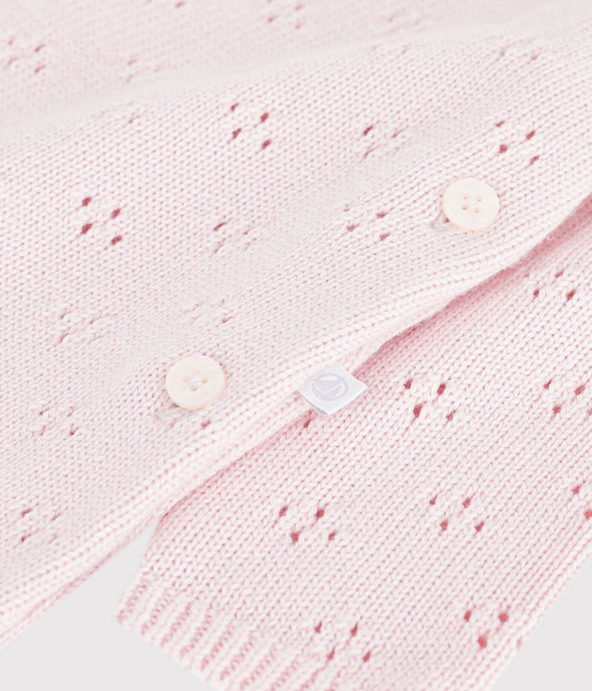 BABIES' JUMPSUIT IN WOOL AND COTTON KNIT WITH A PLAIN COLLAR