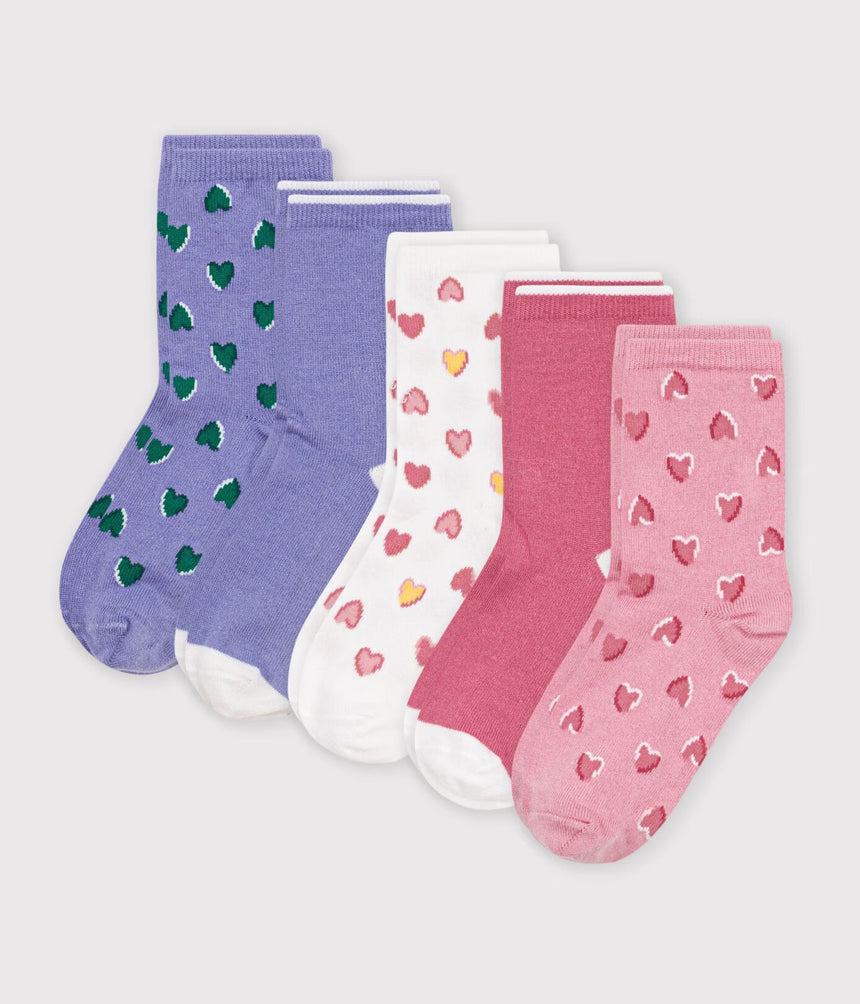 5 PAIRS OF BABIES' COTTON SOCKS WITH A HEART PRINT