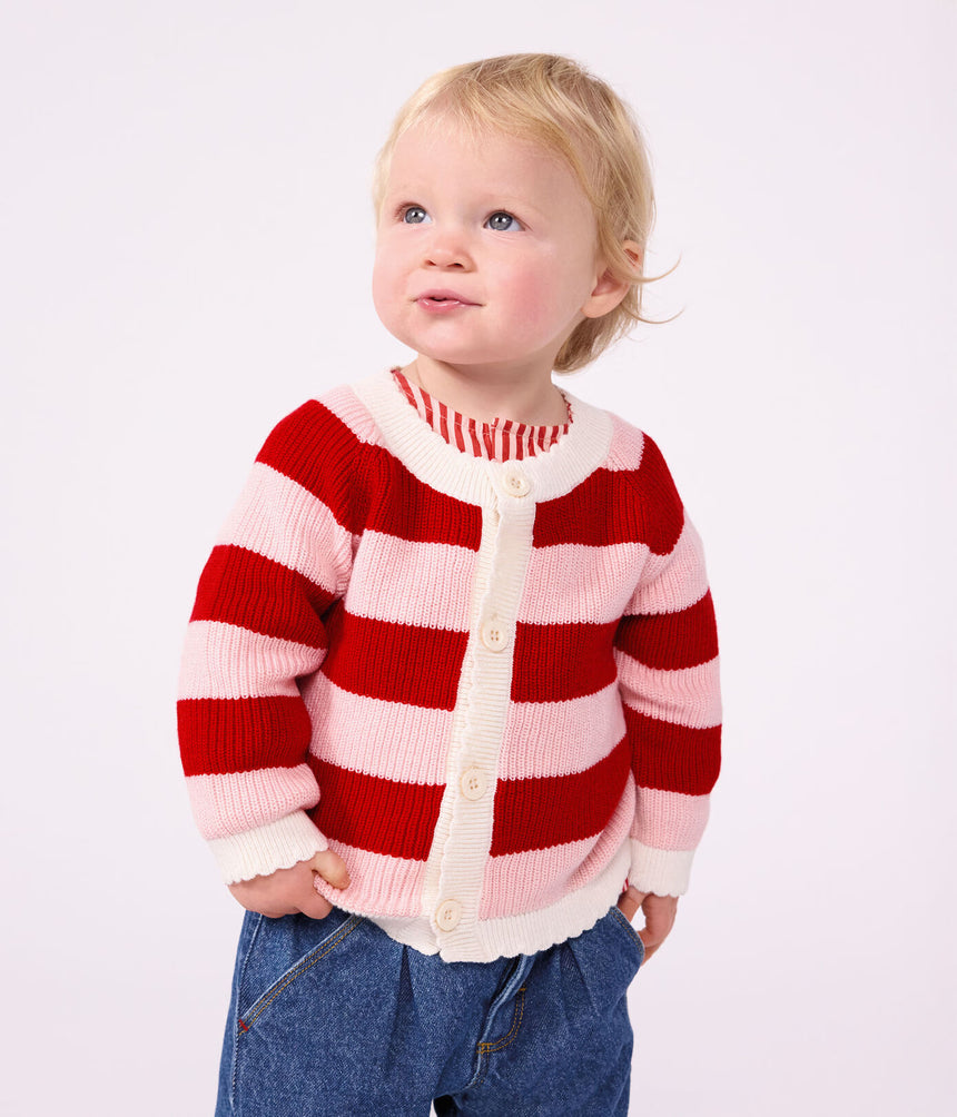 BABIES' CARDIGAN IN STRIPY COTTON