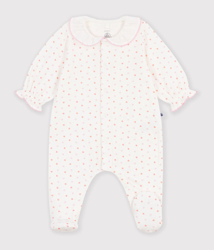 BABIES' HEART PRINT TUBE KNIT PYJAMA SUIT
