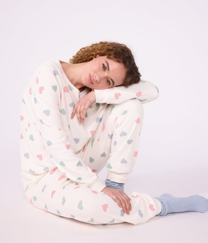 WOMEN'S COTTON TERRY PYJAMAS PRINTED WITH HEARTS