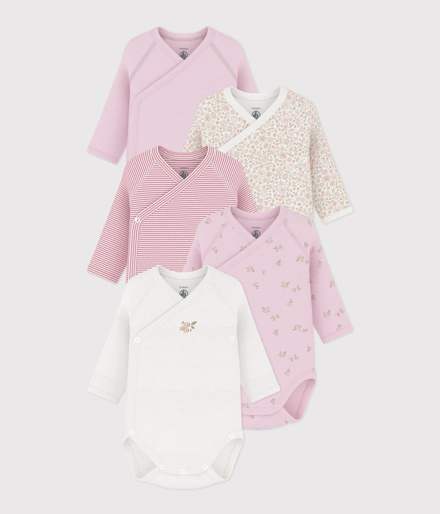 PACK OF LONG-SLEEVED PRINTED COTTON WRAPOVER BODIES FOR BABIES