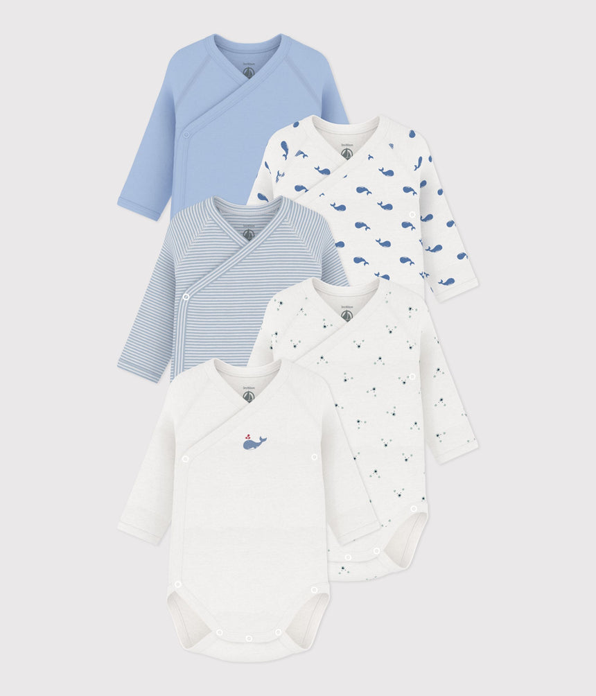 PACK OF LONG-SLEEVED PRINTED COTTON WRAPOVER BODIES FOR BABIES