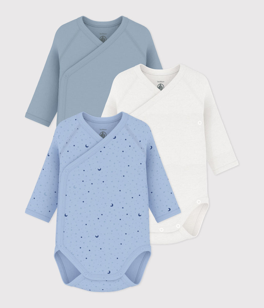 PACK OF LONG-SLEEVED PRINTED COTTON WRAPOVER BODIES FOR BABIES