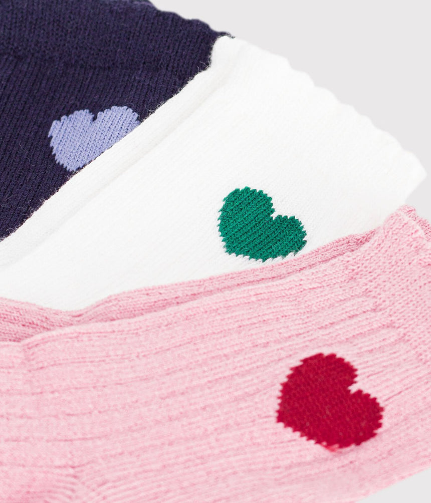 3 PAIRS OF BABIES' HEART-PATTERN COTTON SOCKS