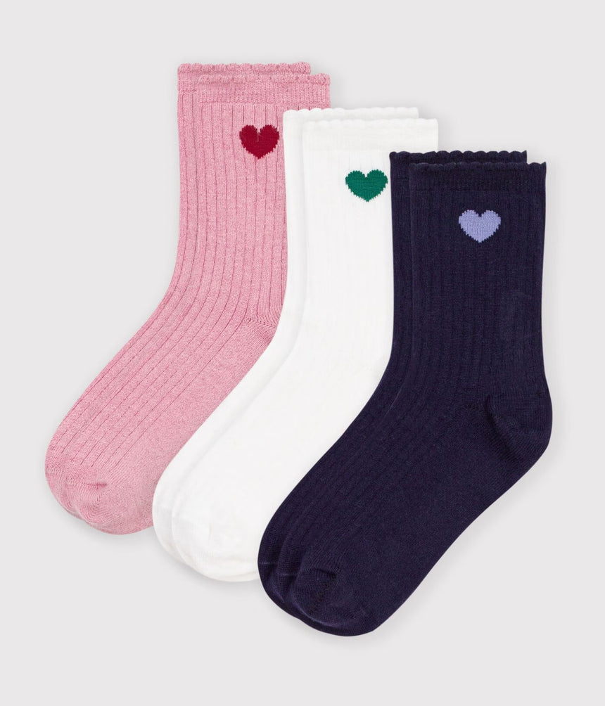 3 PAIRS OF BABIES' HEART-PATTERN COTTON SOCKS