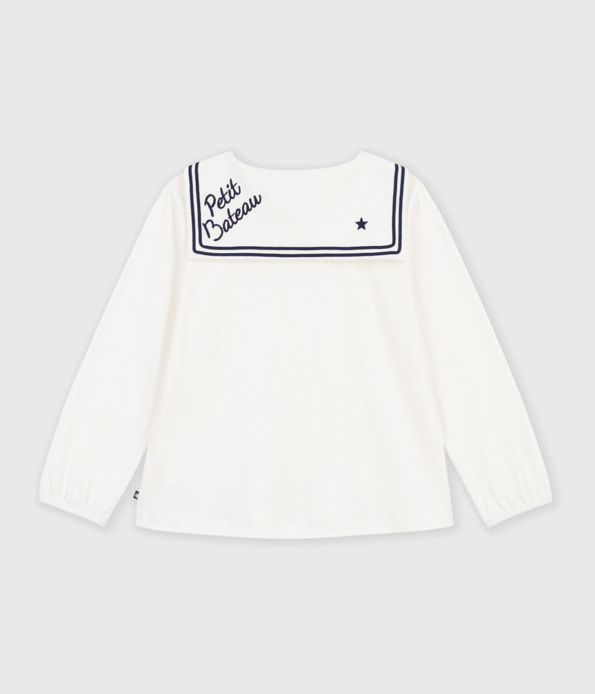 CHILDREN'S LONG-SLEEVED PLAIN COTTON BLOUSE WITH A COLLAR