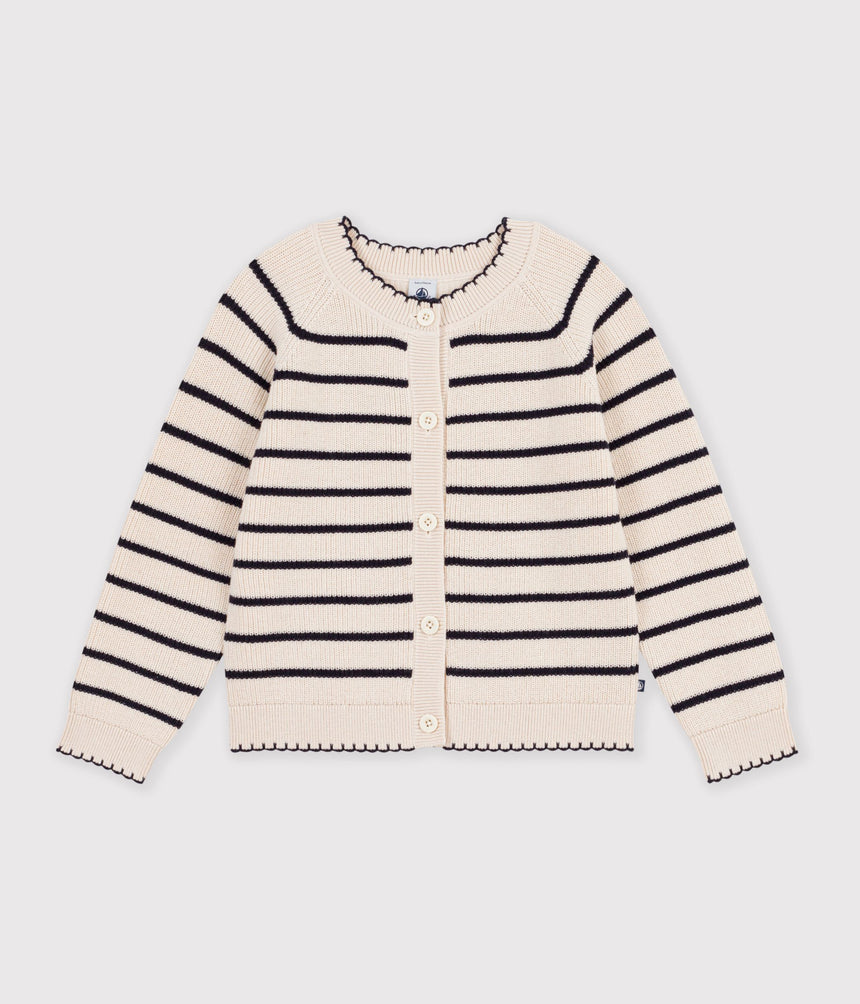 CHILDREN'S STRIPY WOOL AND COTTON CARDIGAN