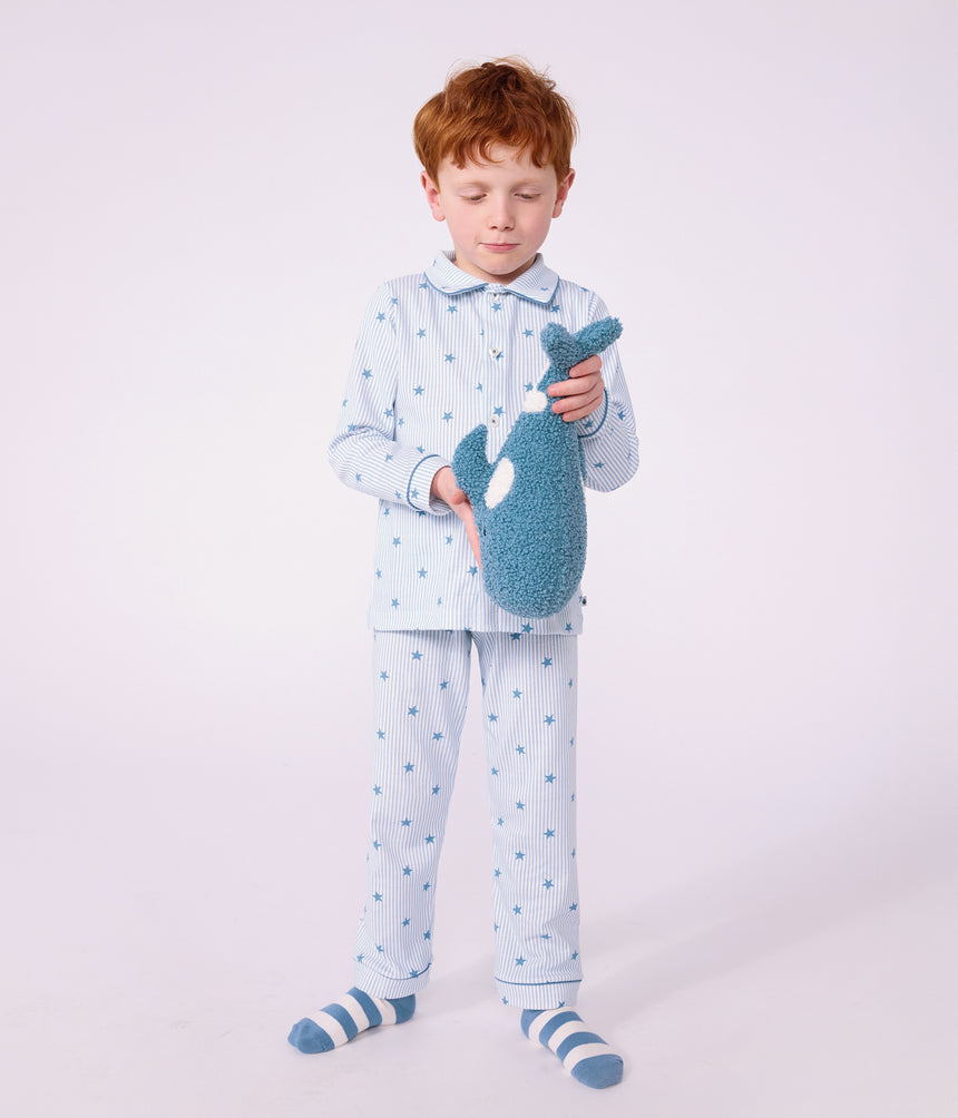 CHILDREN'S BUTTONED STAR PRINTED COTTON PYJAMAS