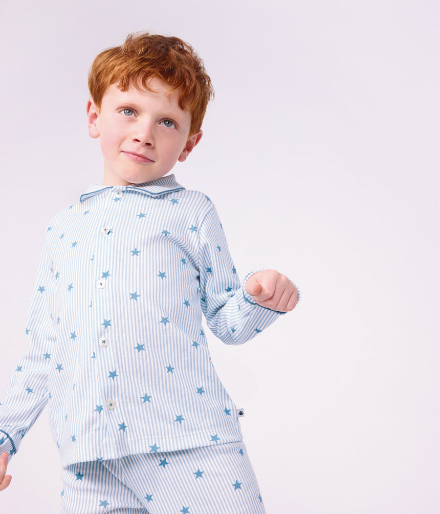 CHILDREN'S BUTTONED STAR PRINTED COTTON PYJAMAS