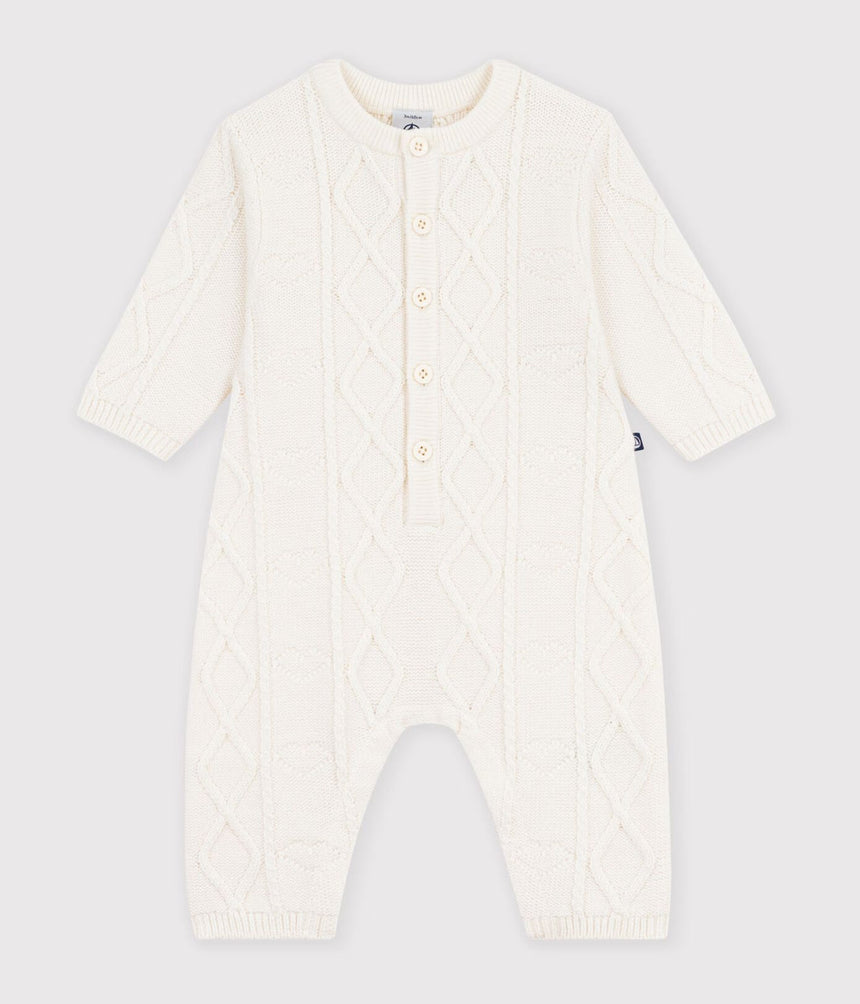 BABIES' JUMPSUIT IN A PLAIN WOOL AND COTTON KNIT