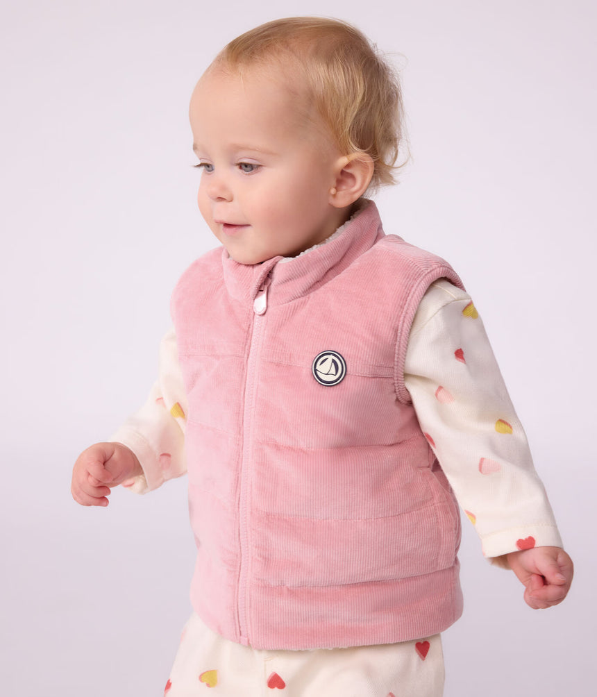 BABIES' SLEEVELESS REVERSIBLE SHERPA VELOUR PUFFER JACKET