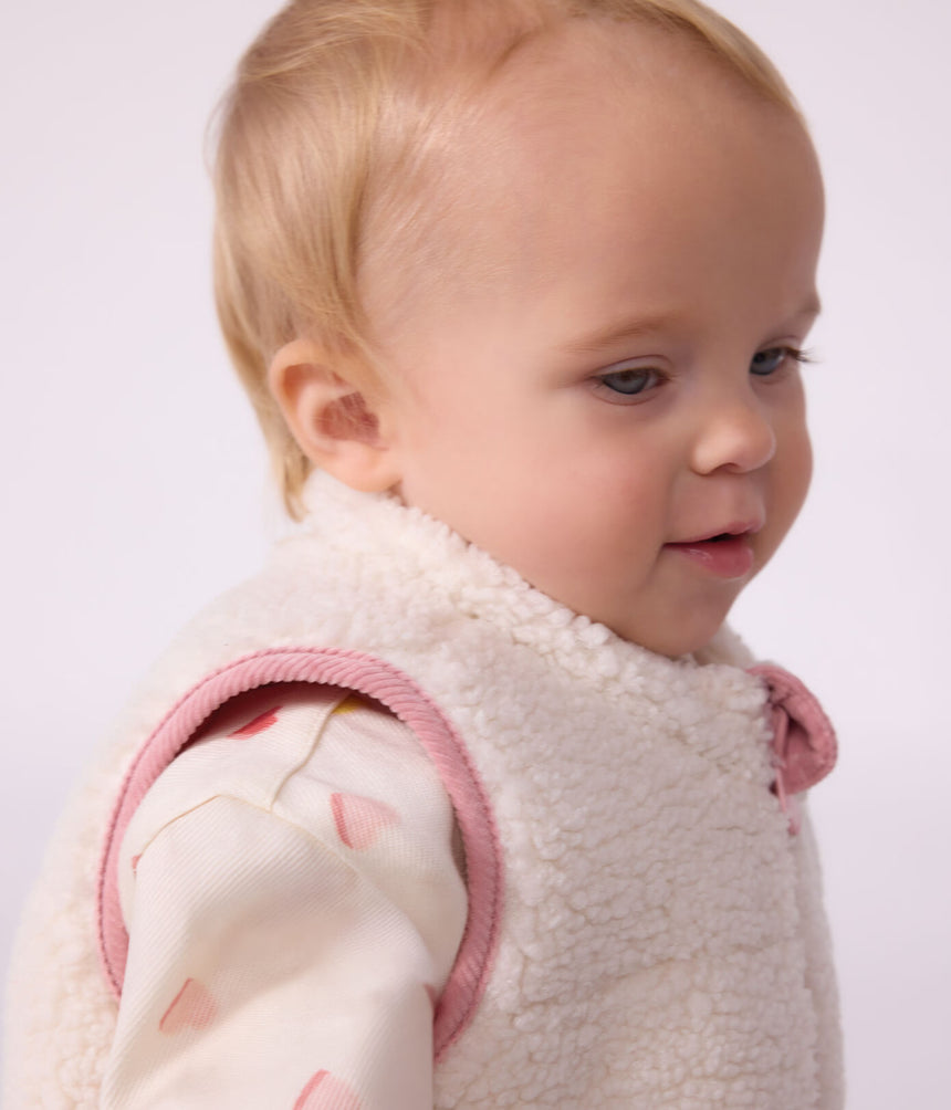 BABIES' SLEEVELESS REVERSIBLE SHERPA VELOUR PUFFER JACKET