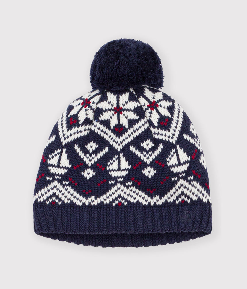 BABIES' WOOL AND COTTON JACQUARD BEANIE WITH A FLEECE LINING