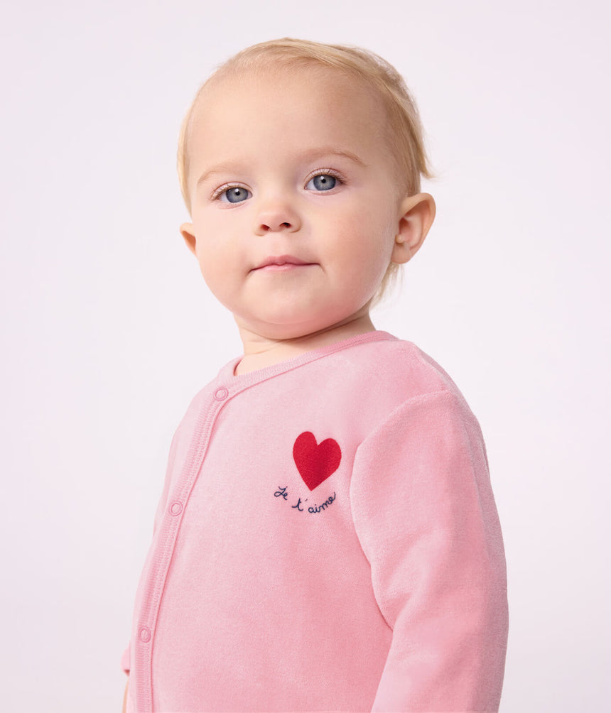 BABIES' PLAIN VELOUR PYJAMA SUIT WITH A PLACED DESIGN