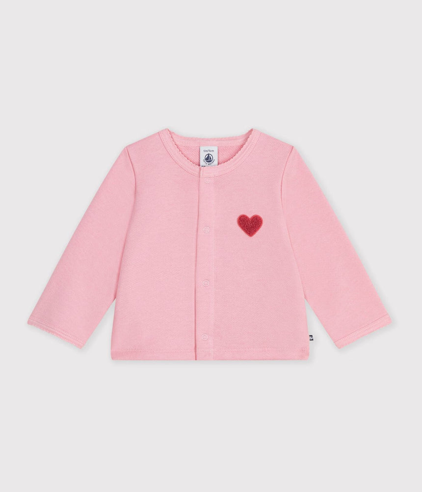 BABIES' PLAIN COTTON CARDIGAN WITH A HEART BADGE