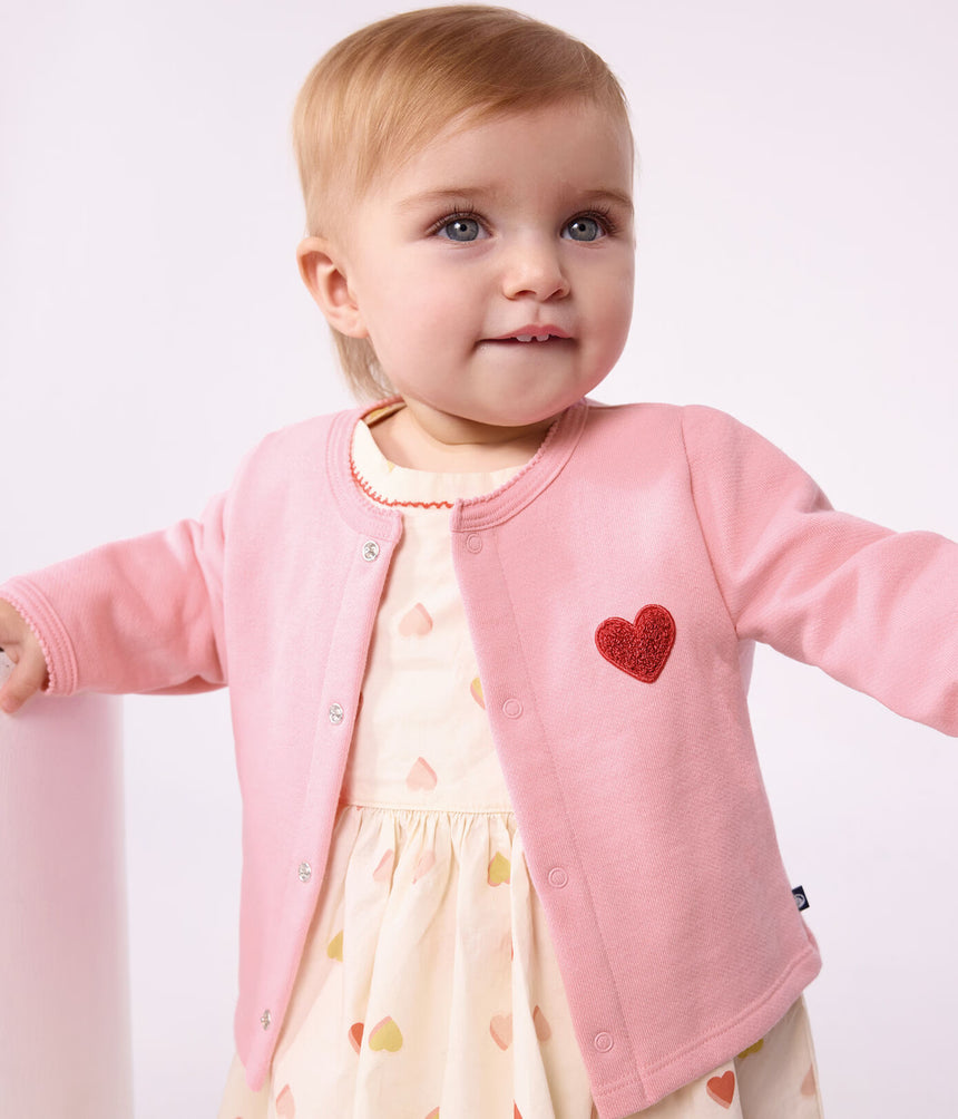BABIES' PLAIN COTTON CARDIGAN WITH A HEART BADGE