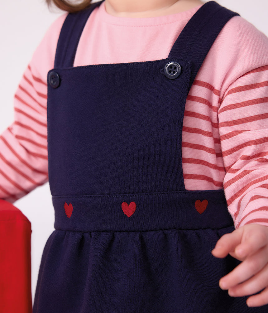 BABIES' SLEEVELESS COTTON DRESS EMBROIDERED WITH HEARTS