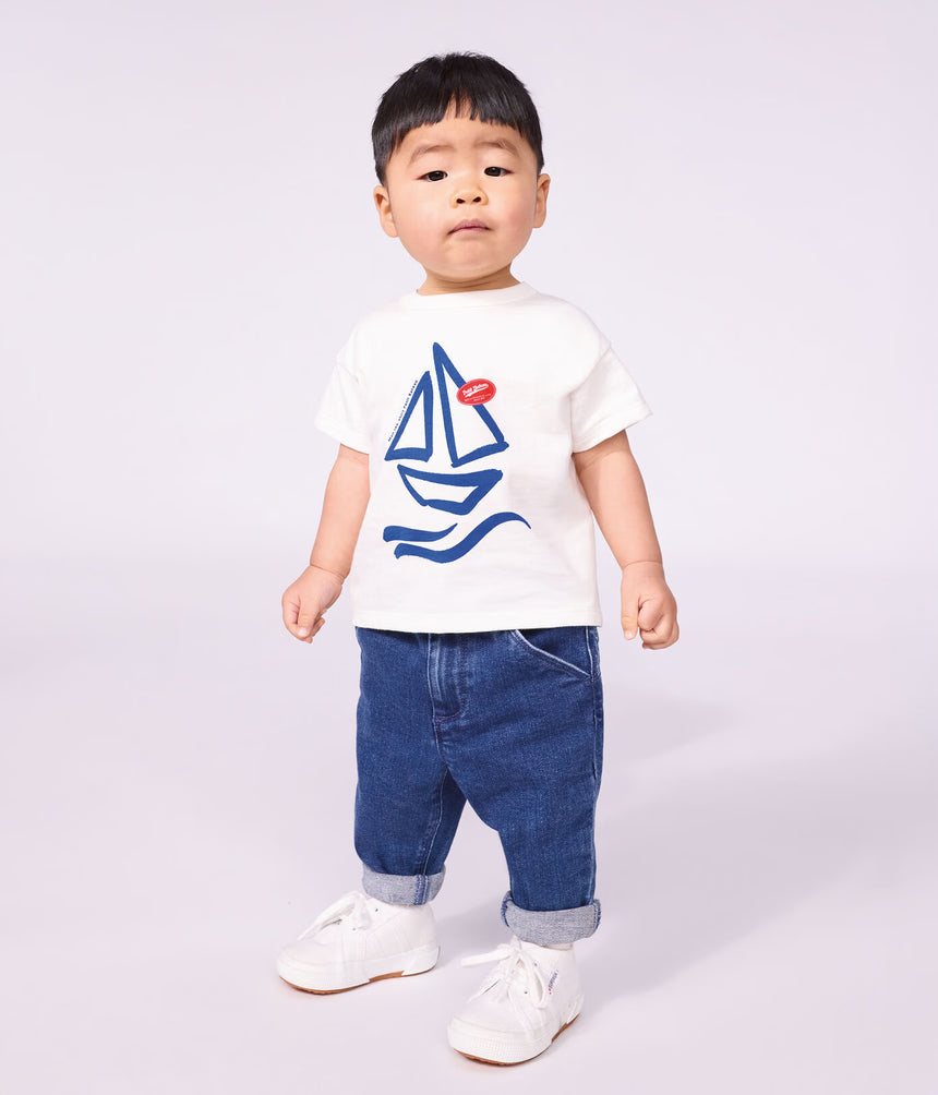BABIES' PLAIN SHORT-SLEEVED PATTERNED COTTON T-SHIRT