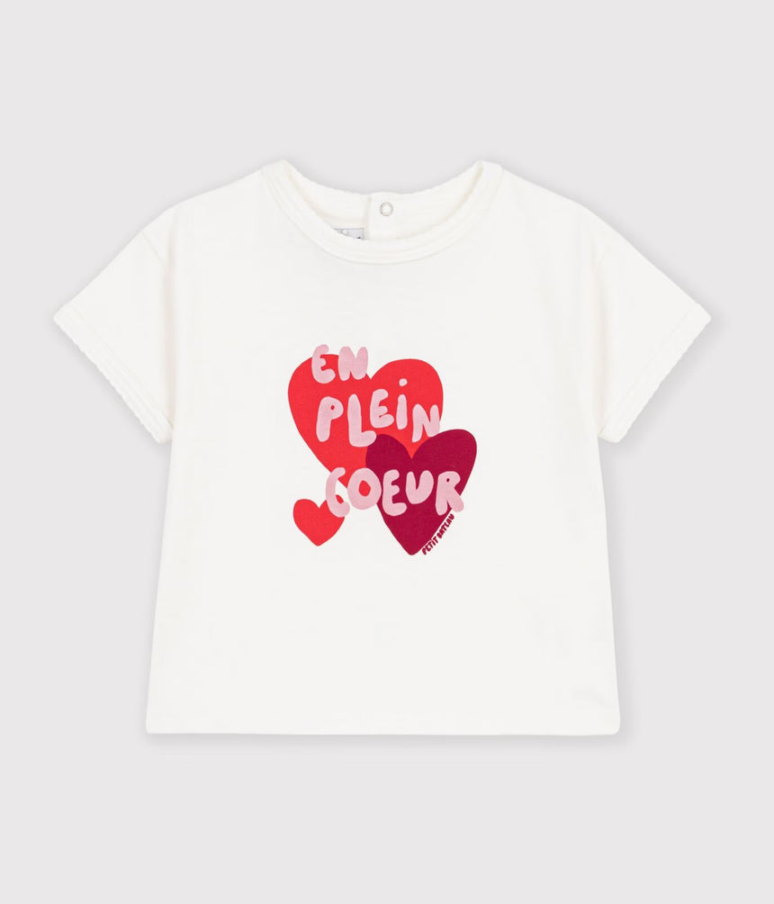 BABIES' PLAIN SHORT-SLEEVED PATTERNED COTTON T-SHIRT