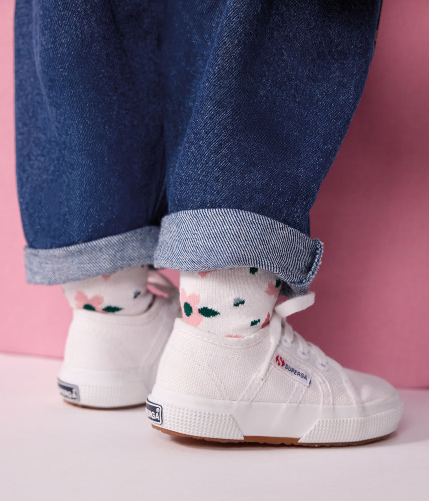 2 PAIRS OF BABIES' COTTON SOCKS WITH STRIPES AND A FLORAL PRINT