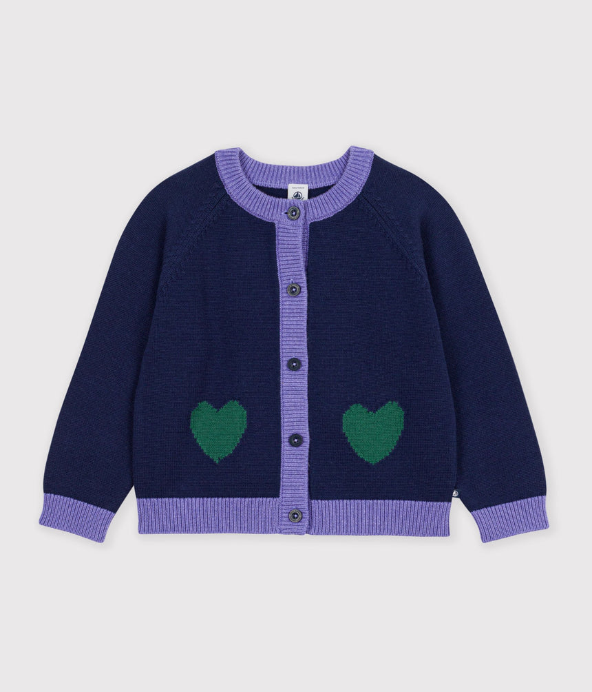 CHILDREN'S PLAIN WOOL AND COTTON CARDIGAN